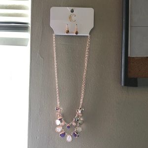 Rose gold necklace and earring set